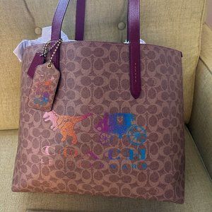 Coach Signature Rainbow Rexy Carriage Print Highline Tote